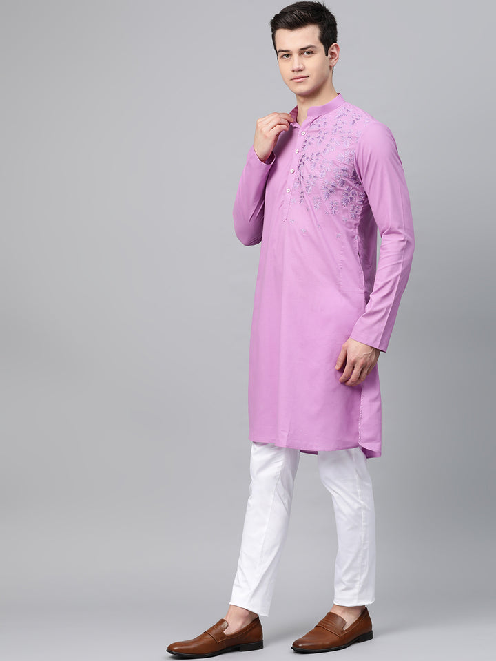 Lavender Embroidered Straight Kurta With Pyjama