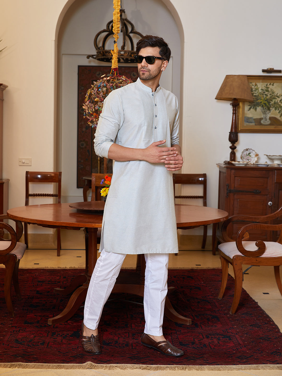 Pintuck Yoke Cotton Silk Straight Kurta