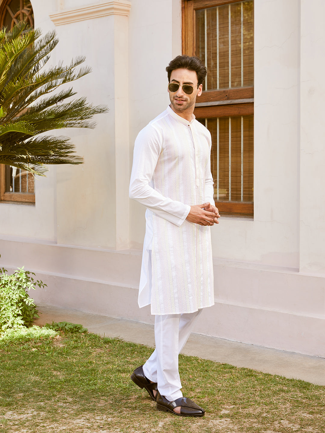 Thread Worked Pure Cotton Straight Kurta with Pyjama