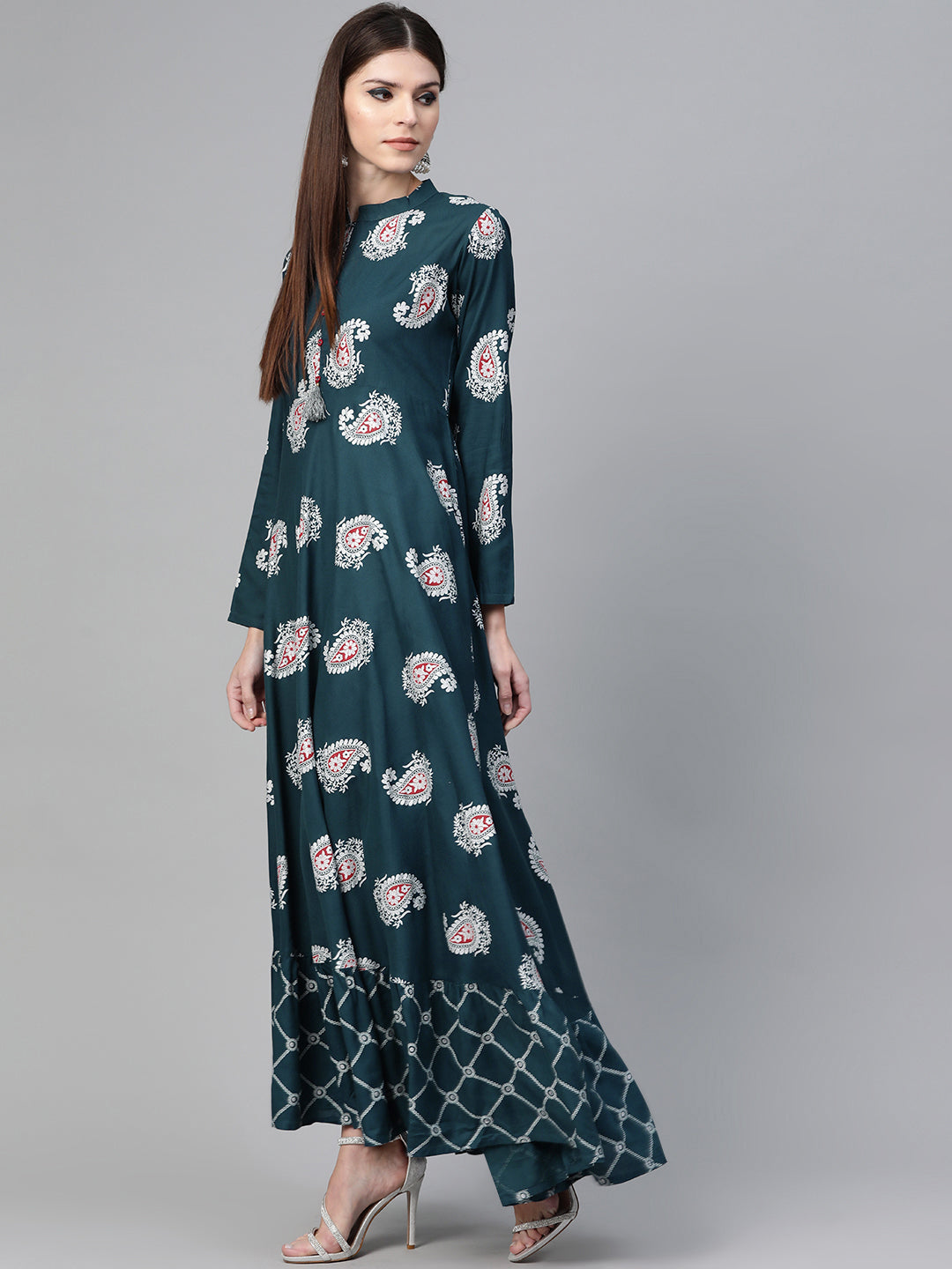 Blue & White Floral Printed Flared Maxi