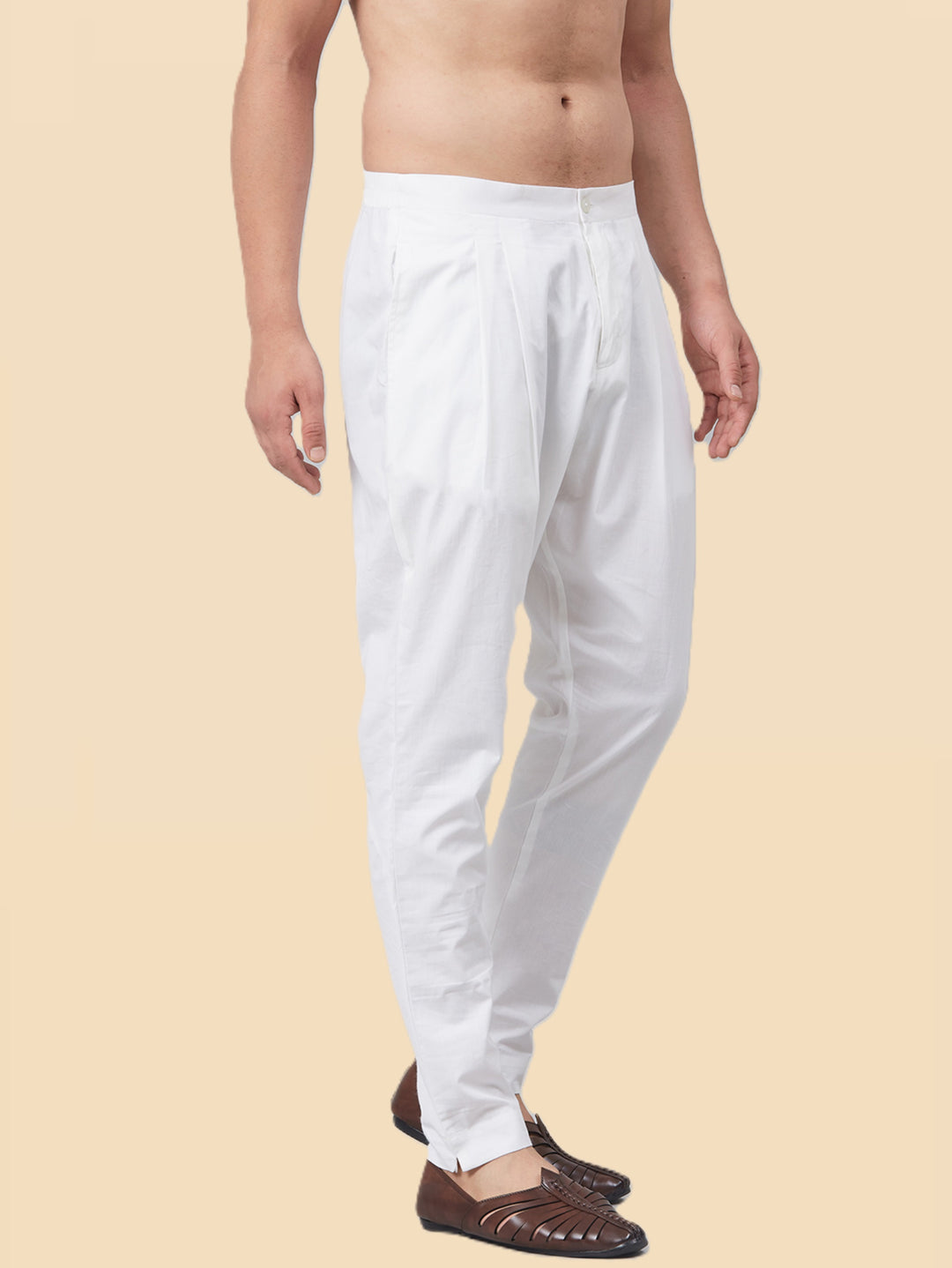 Men's White Solid Cotton Trousers style pant