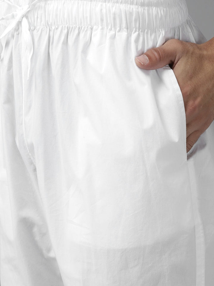 Men Sky Blue Cotton Slub Straight Kurta with Pyjama