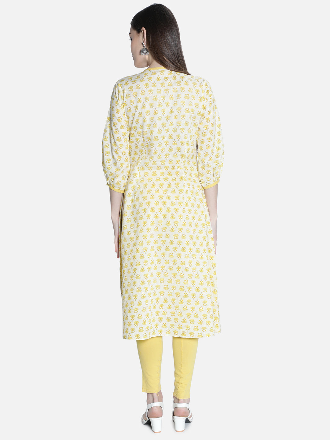 Women Off White And Yellow Printed Dress