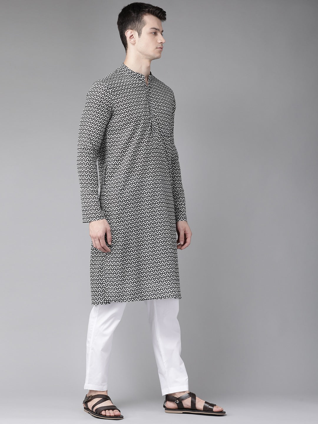 Black And White Printed Straight Kurta Design