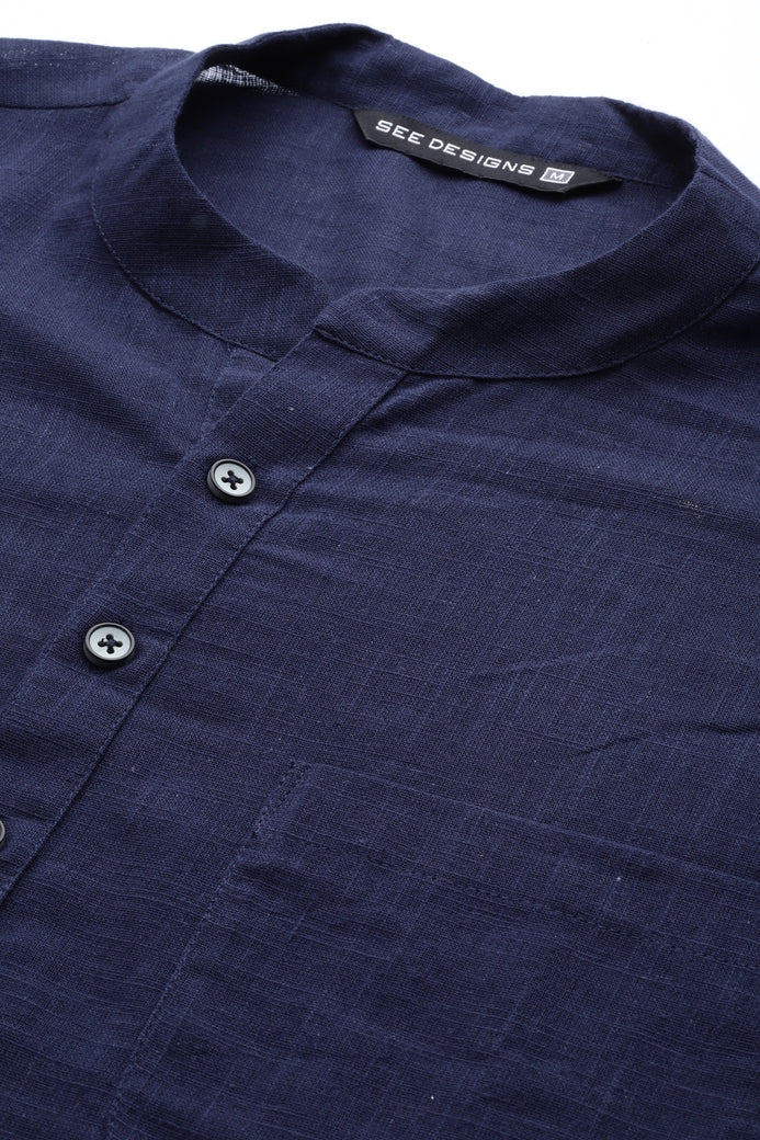Men Blue And Maroon Printed Pure Cotton Kurta Pajama With Nehru jacket