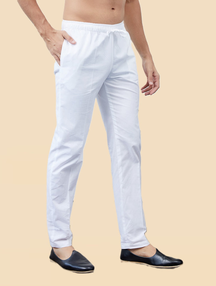 Men's White Solid Cotton Pyjama