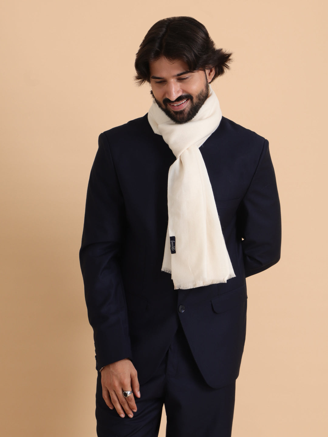 Tweedle Men’s Plain Woollen Stole / Scarf / Muffler– White