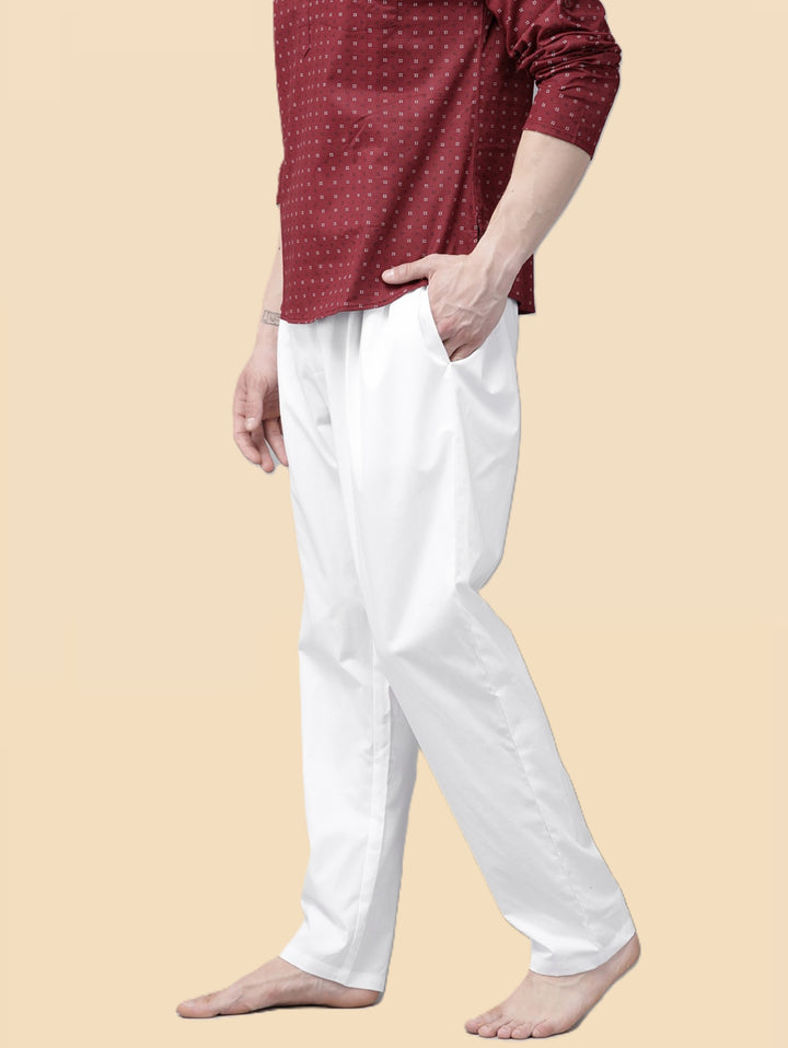 Men's White Solid Cotton Salwar Style Pyjama