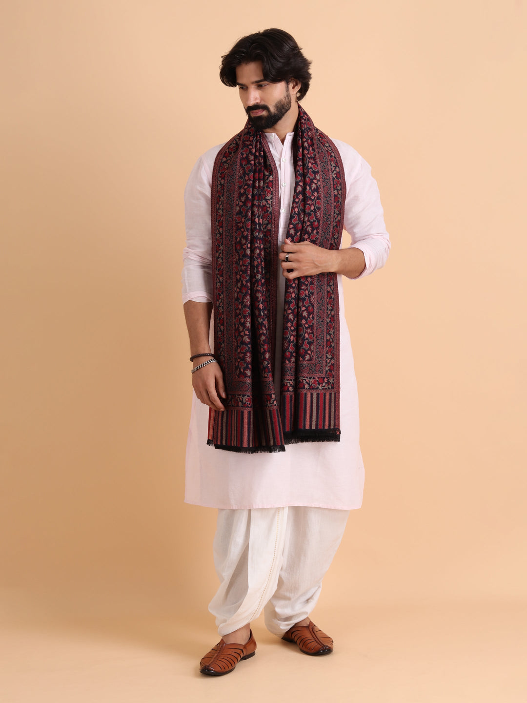 Tweedle Menâ€™s Traditional Kani Shawl for Winters - Navy Blue, Size - 40 x 80 inches