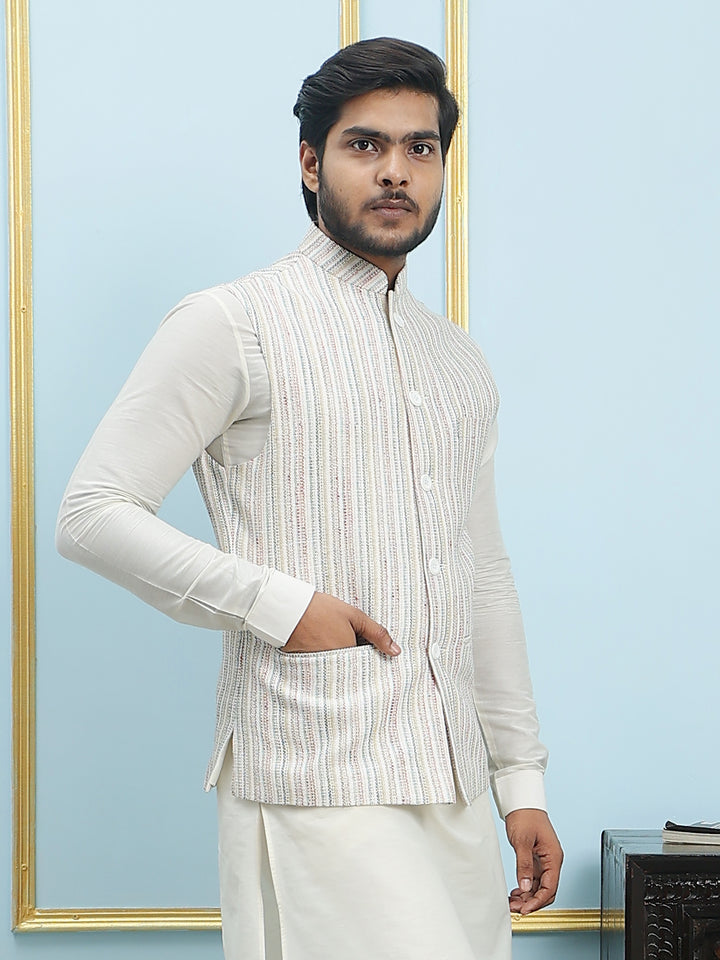 Solid Handwoven Pure Cotton Nehru Jacket