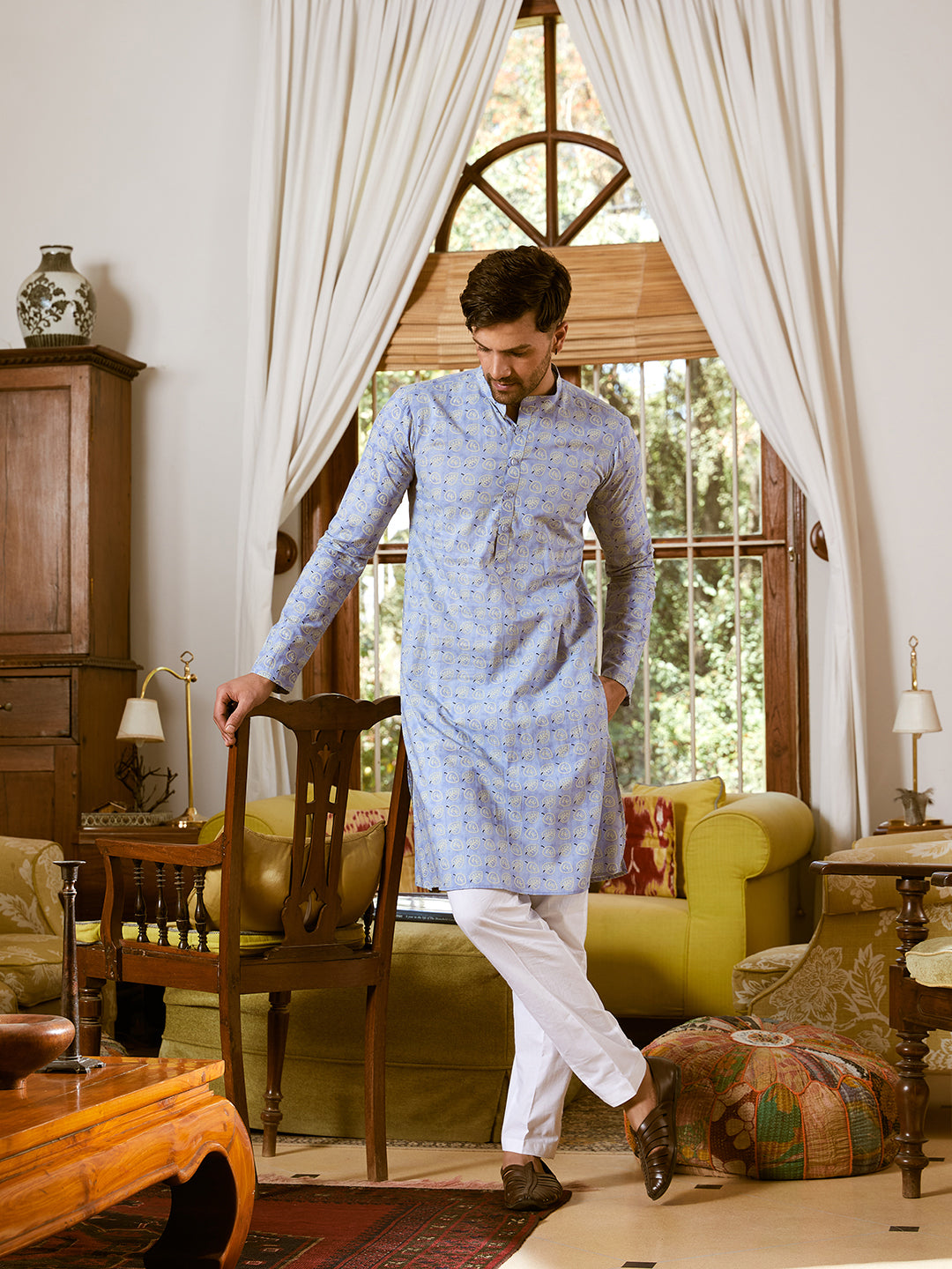 Leaf Printed Pure Cotton Straight Kurta