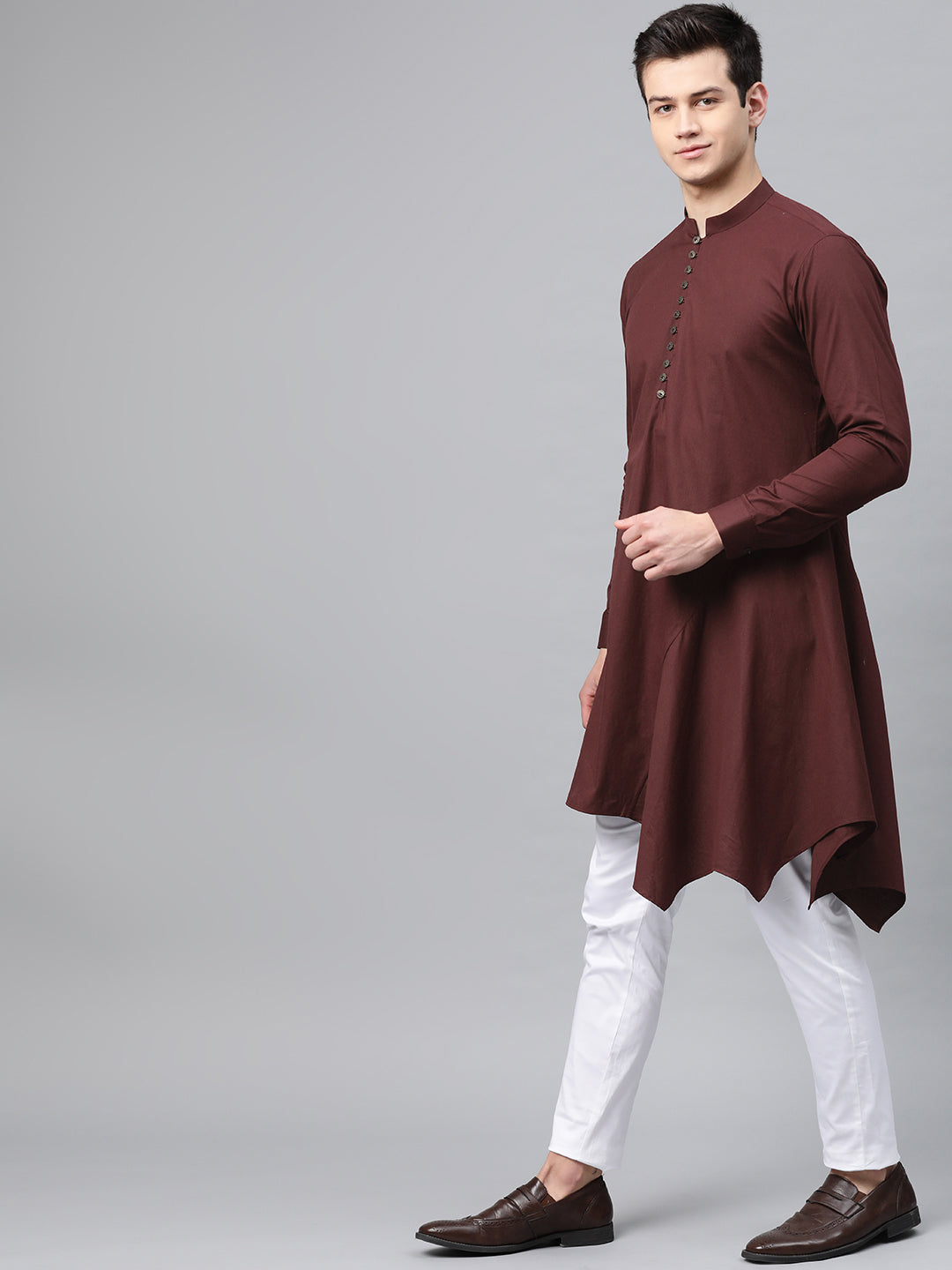 Plain Solid Asymmetrical Kurta with Pyjama