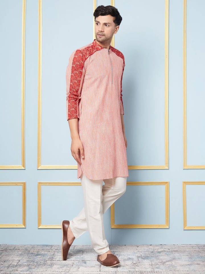 Multi Woven Striped Straight Kurta With Pyjama