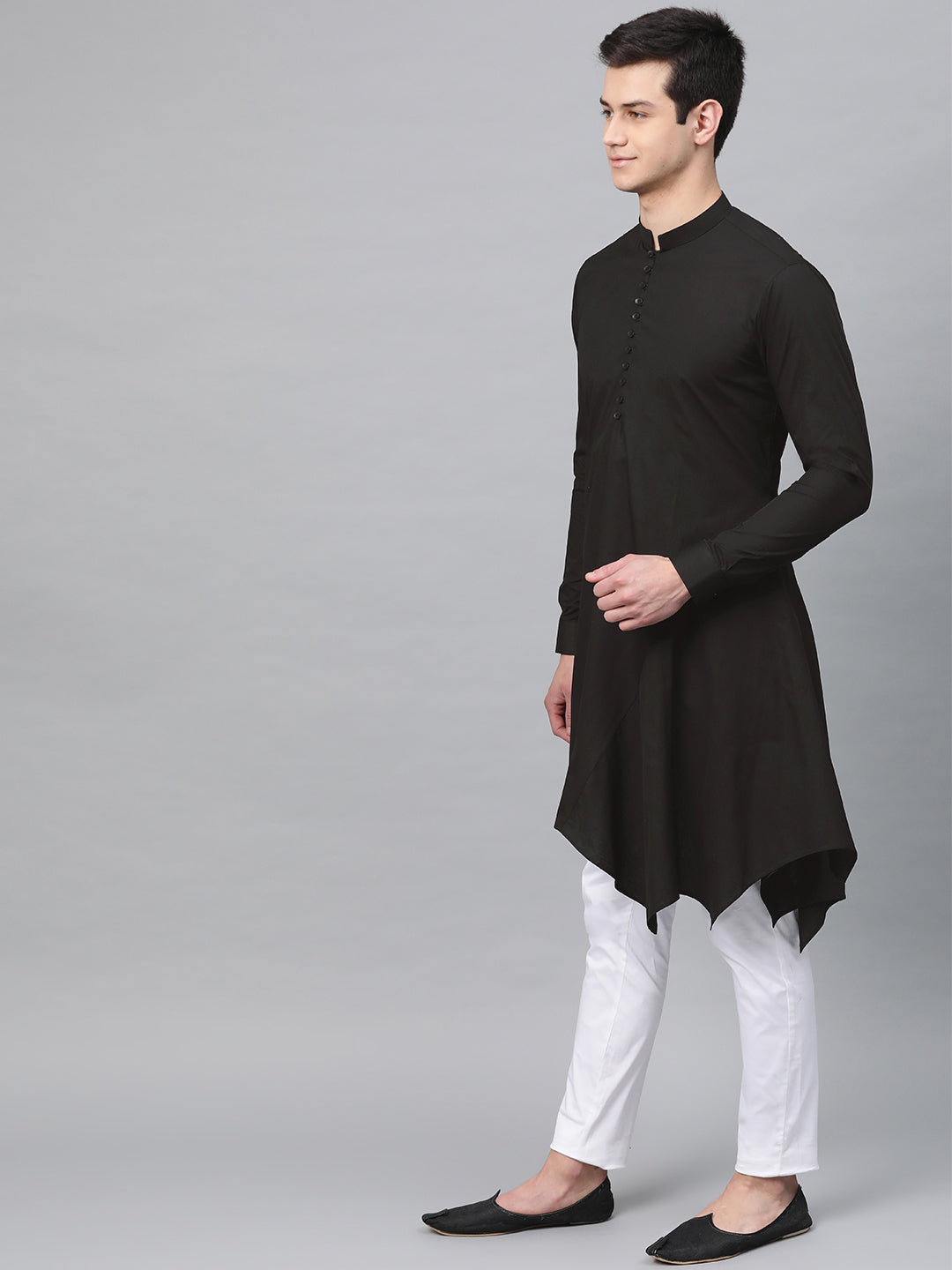 Black Solid Asymmetrical Kurta With Pyjama