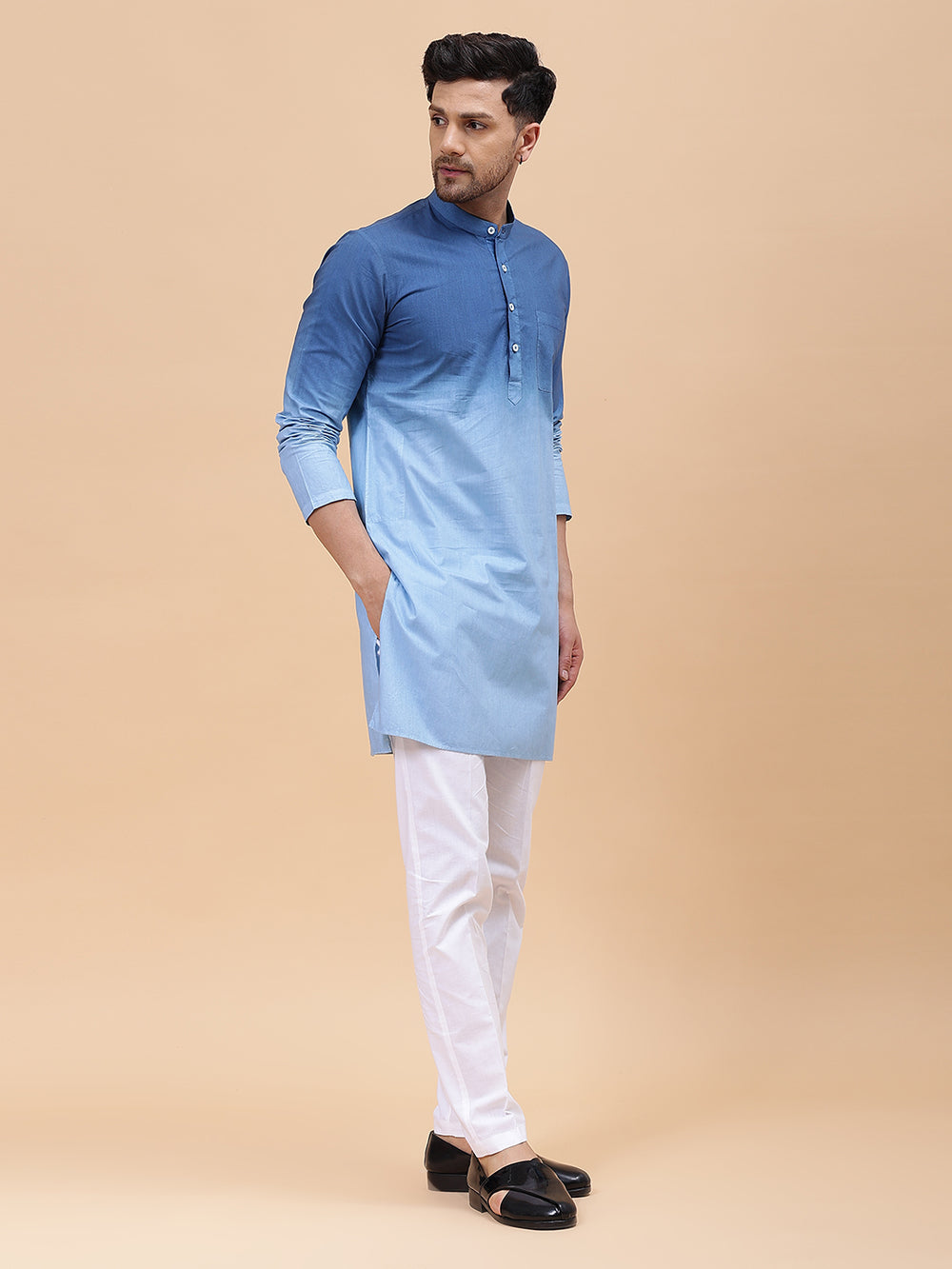 Ombre Dyed Pure Cotton Kurta with Pyjama – Blue