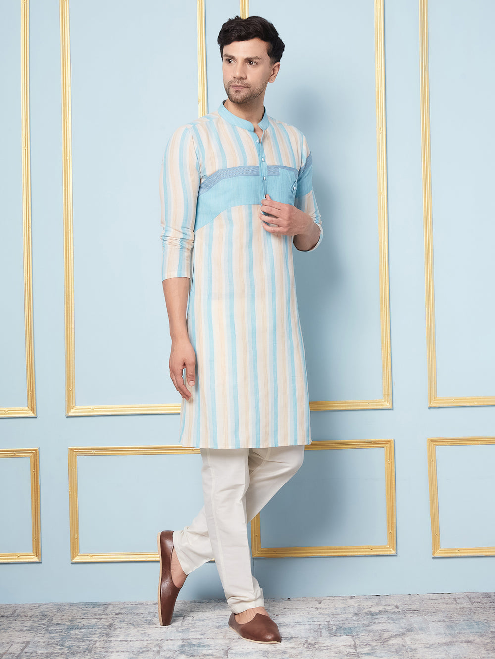 Woven Straight Kurta With Pyjama – Off-White