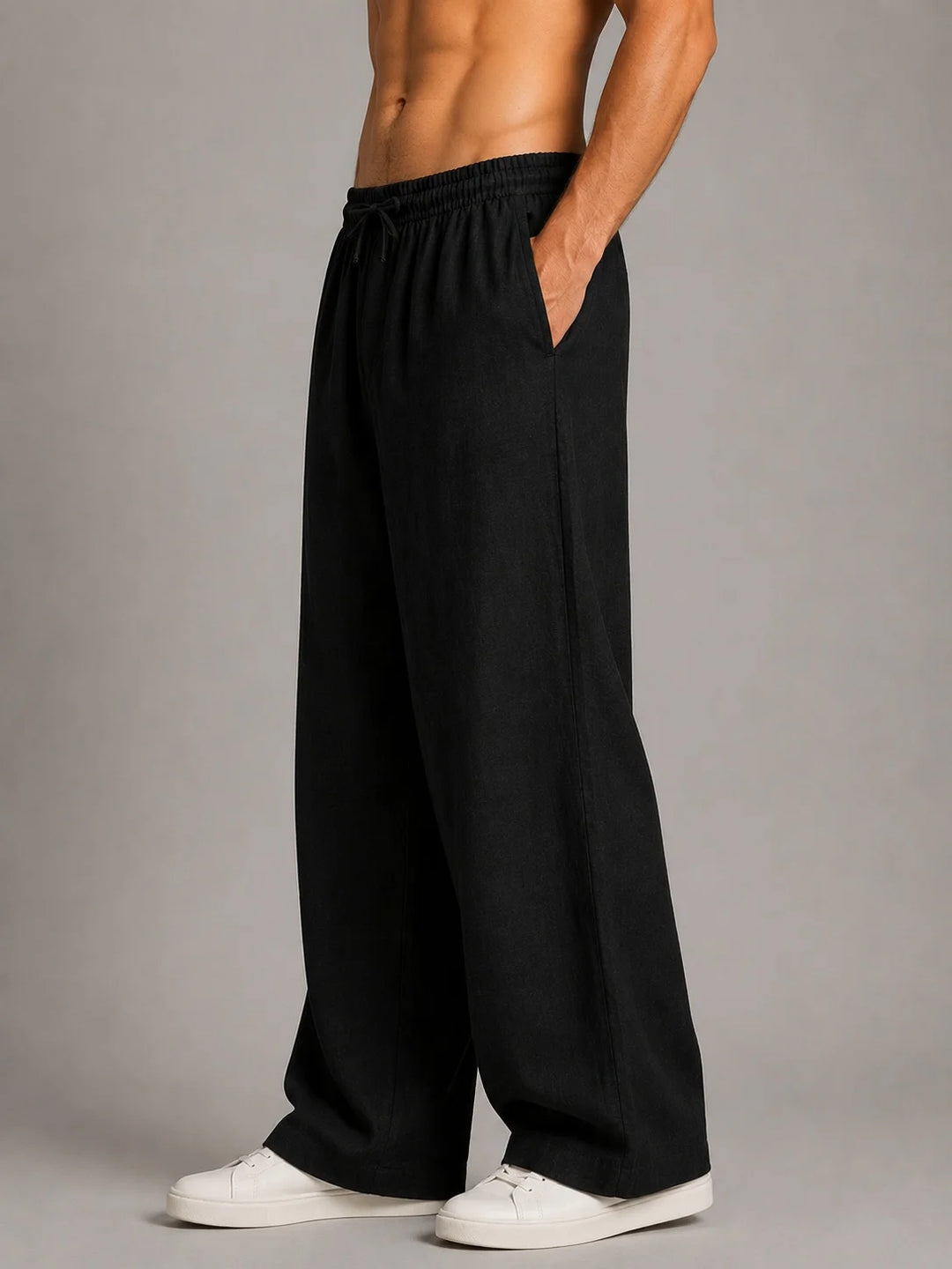 See Designs Men's Flare Linen Pyjama Relaxed Fit Drawstring Lounge Pants