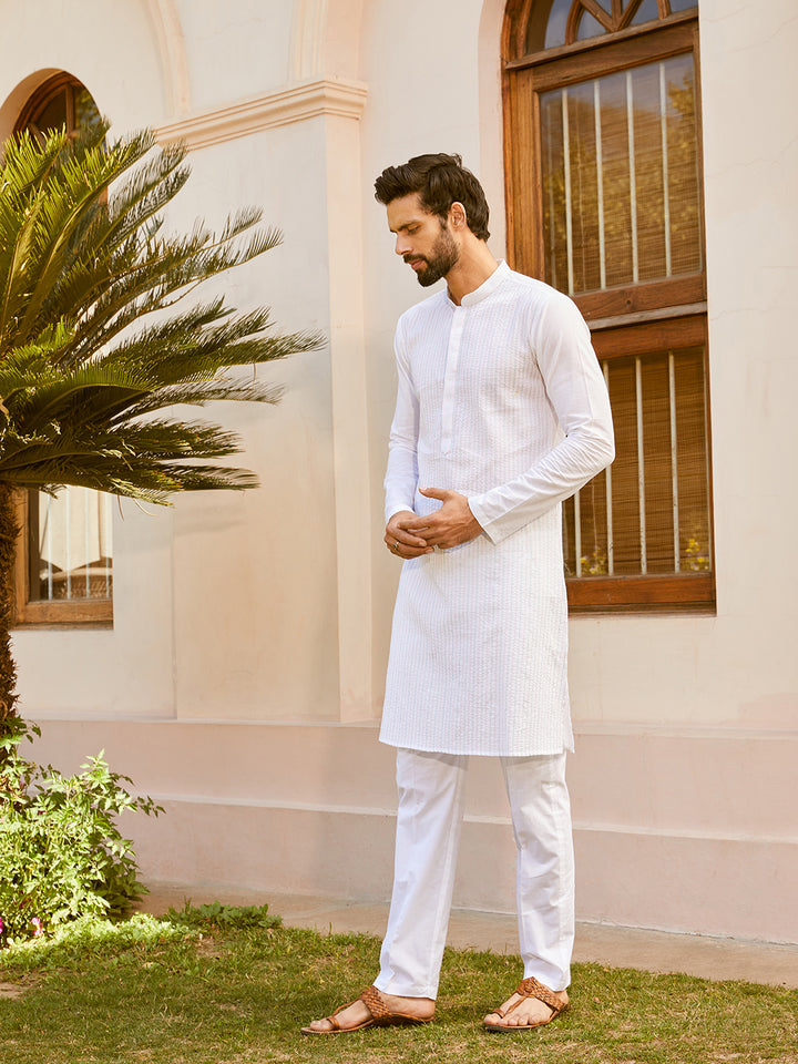 Pintuck with Thread work Pure Cotton Straight Kurta