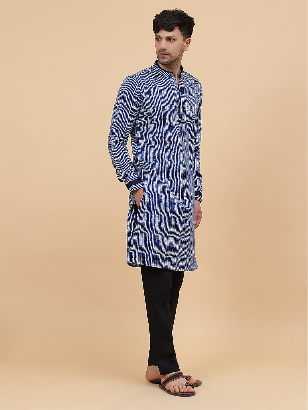 Striped Printed Cotton Kurta