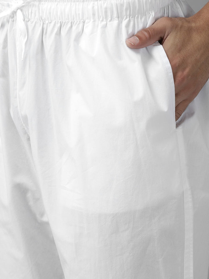 Men Light Pink Cotton Slub Straight Kurta with Pyjama