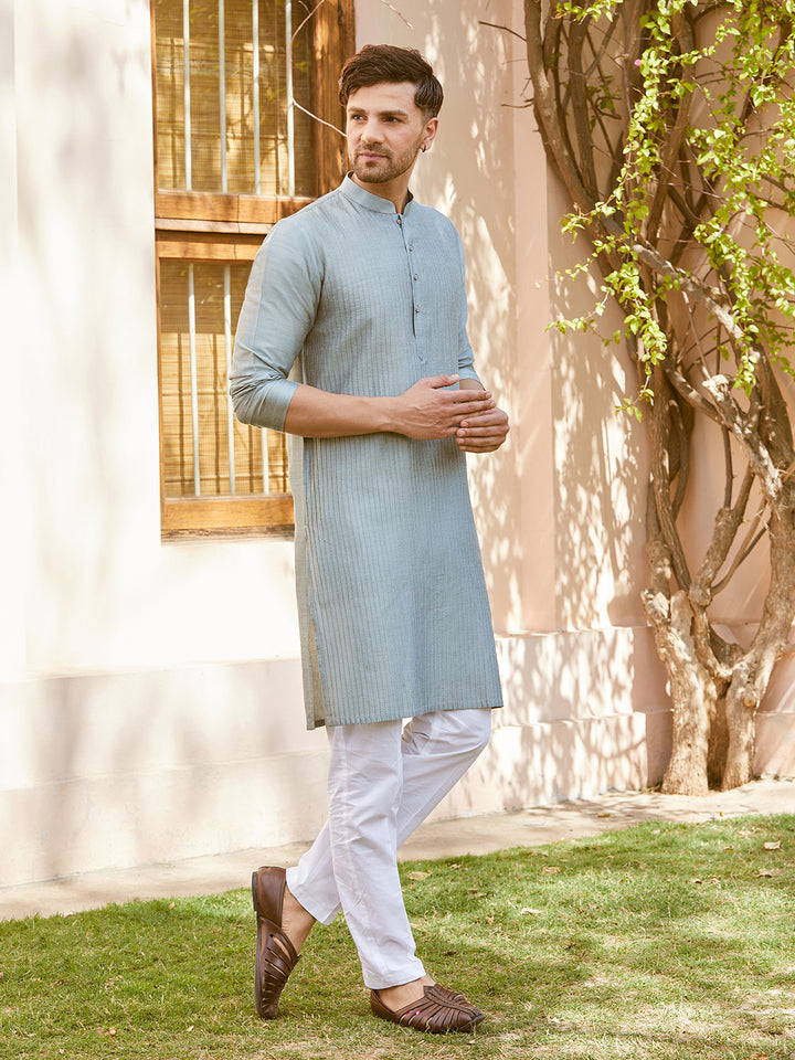 Pintuck Cotton Silk Straight Kurta