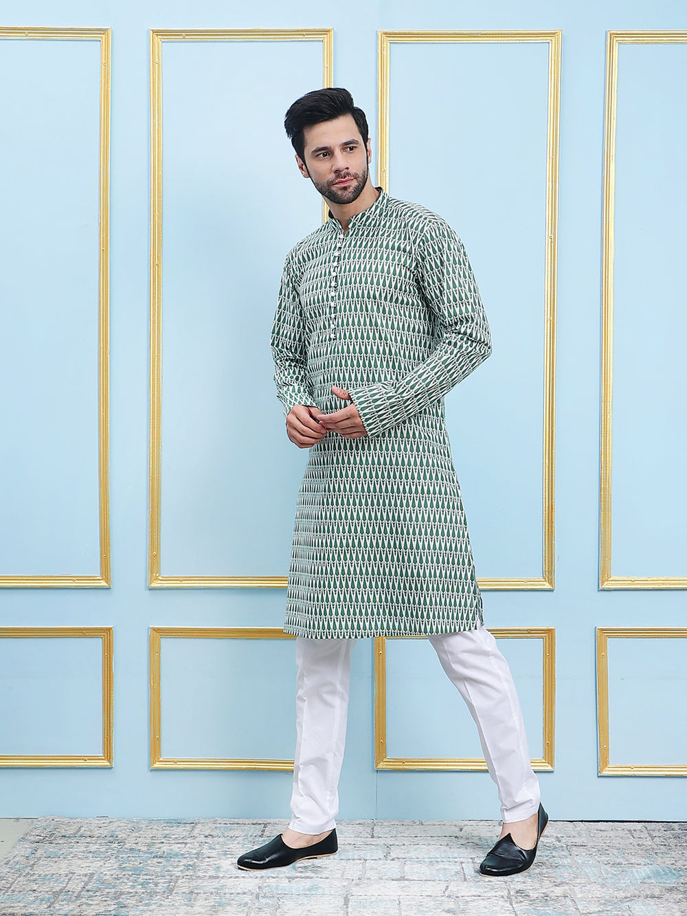 Printed Pure Cotton Straight Kurta – Green