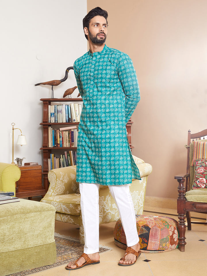 Leaf Printed Pure Cotton Straight Kurta