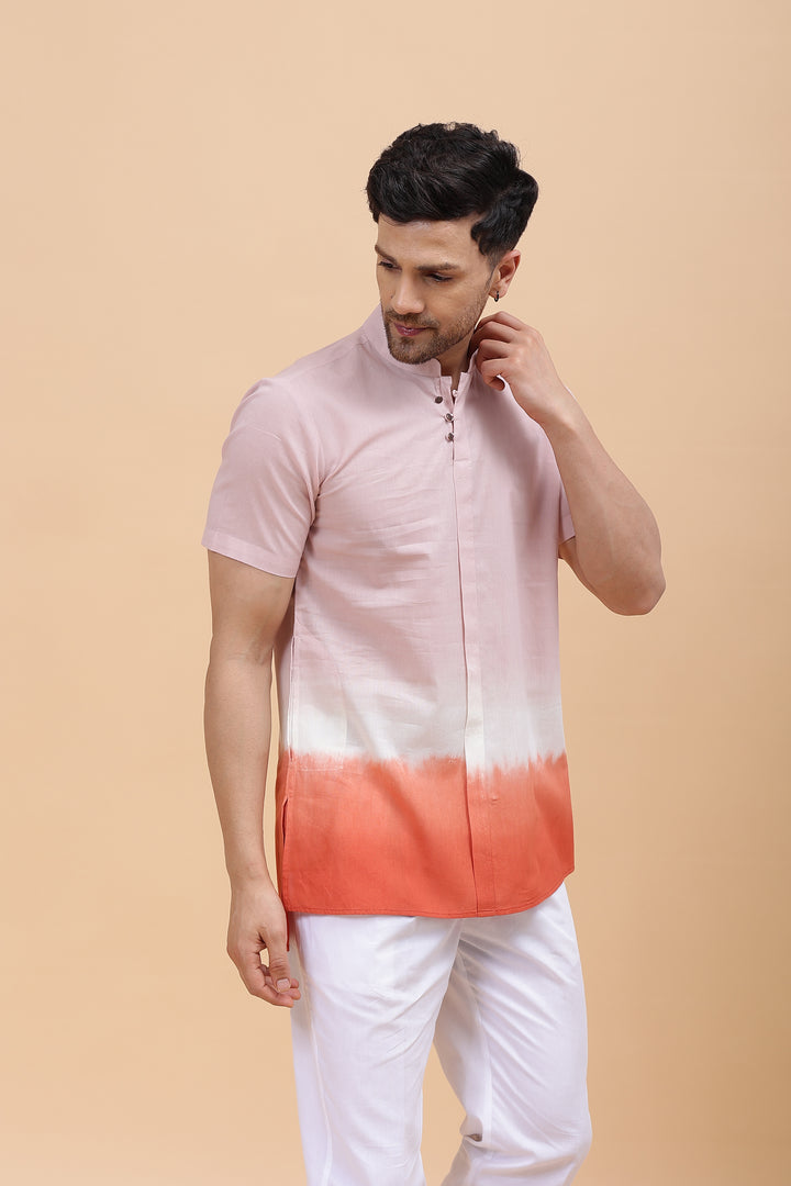 Ombre Dyed Pure Cotton Men's Short Kurta