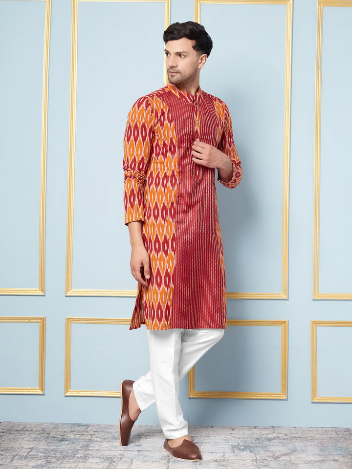 Red Ikat Printed Kurta with Pyjama