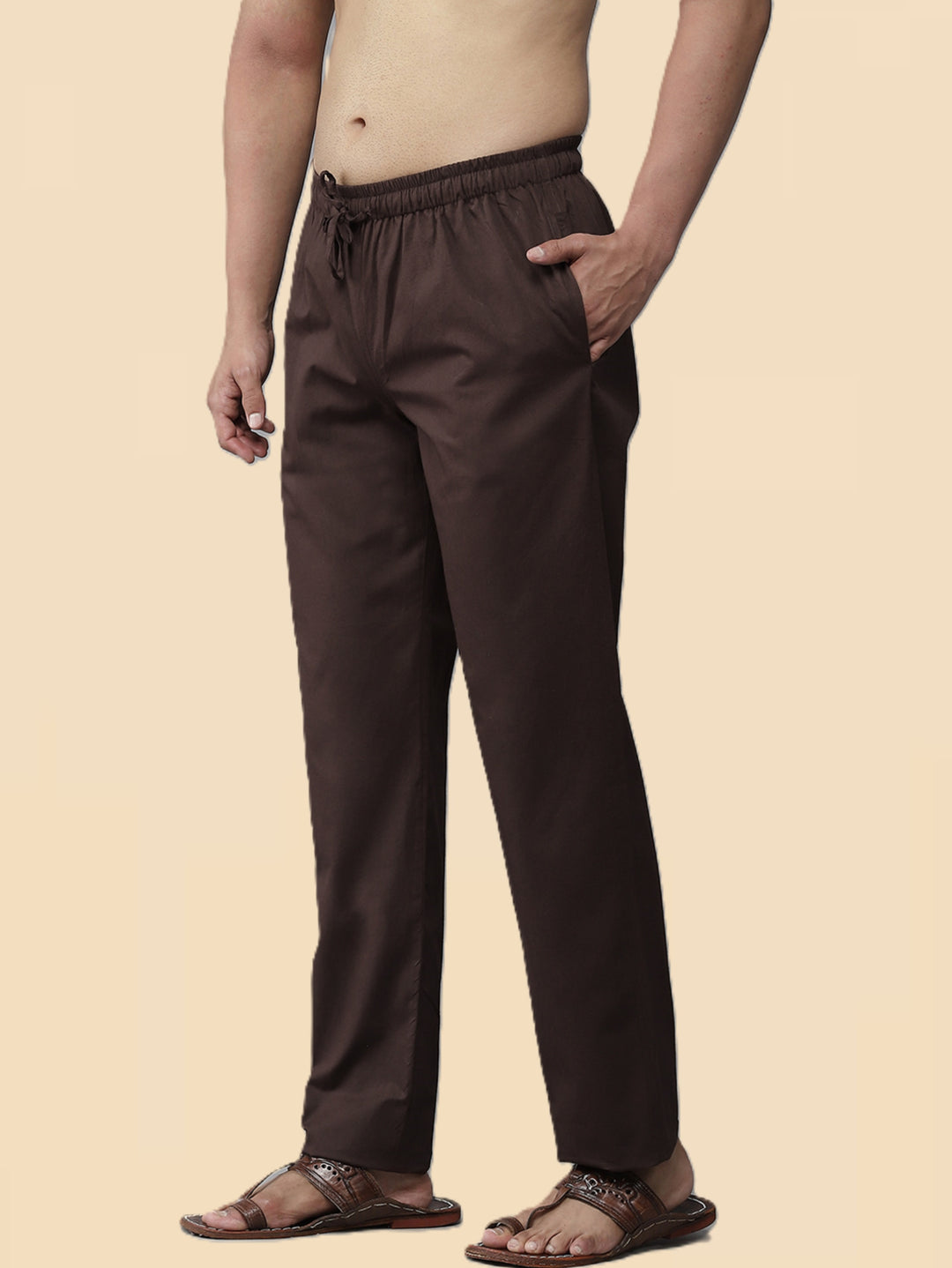 Men's Brown Solid Cotton Pyjama