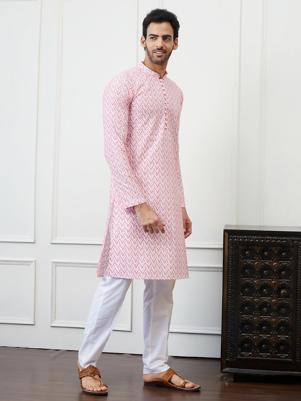 Embroidered Pure Cotton Straight Kurta with Pyjama – Orange
