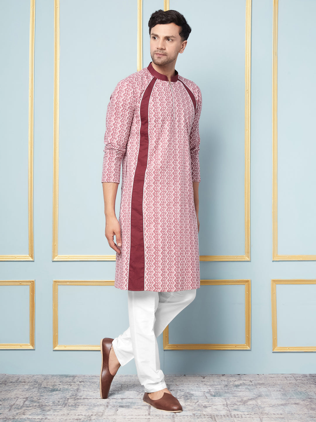 Pink Geometric Printed Kurta With Pyjama