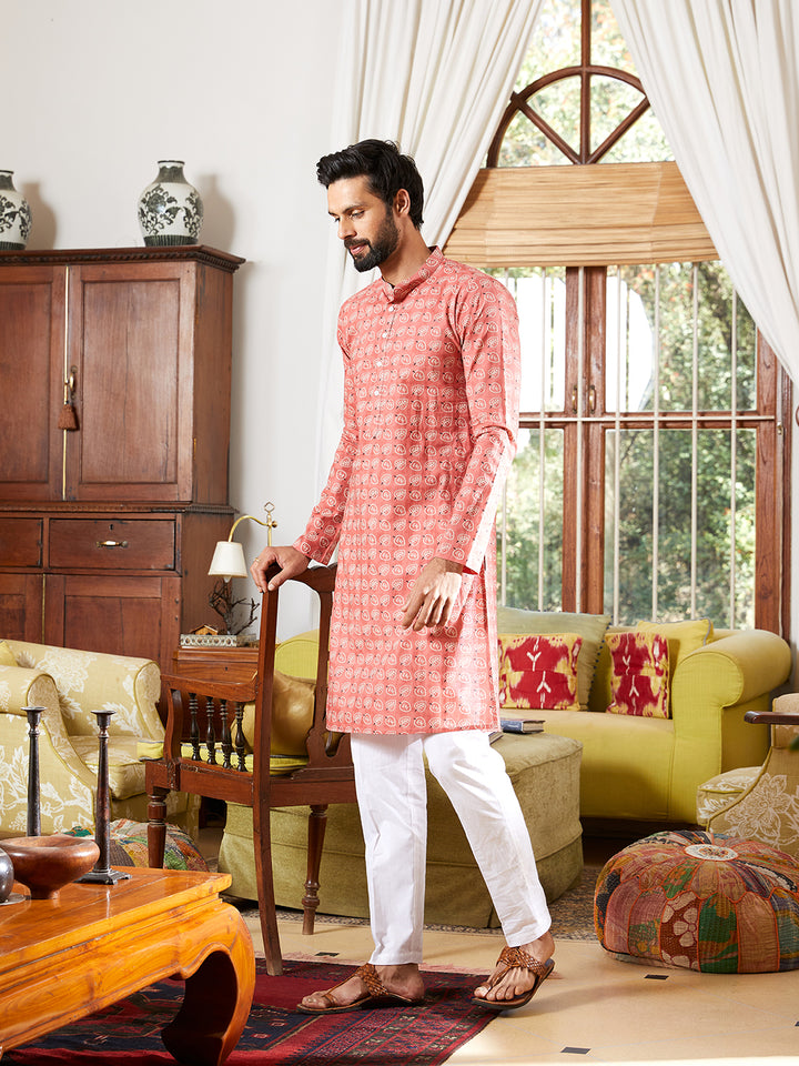 Leaf Printed Pure Cotton Straight Kurta