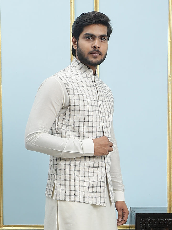 Pure Silk Straight Kurta & Pyjama Set with Handwoven Nehru Jacket