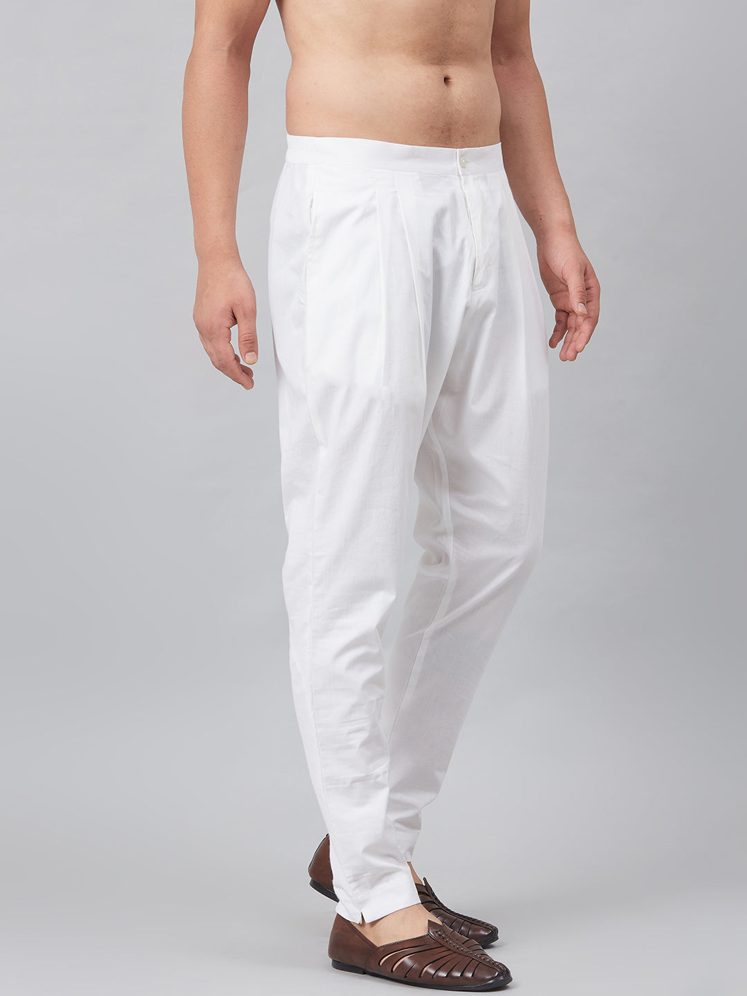 Combo Pack of 2: White Solid Cotton Pyjama and Cotton Trouser