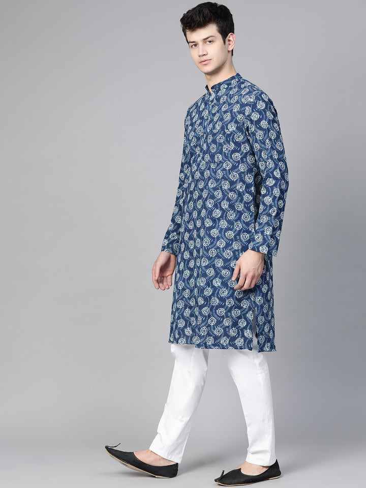 Indigo Blue Hand Block Printed straight Sustainable kurta with Pyjama