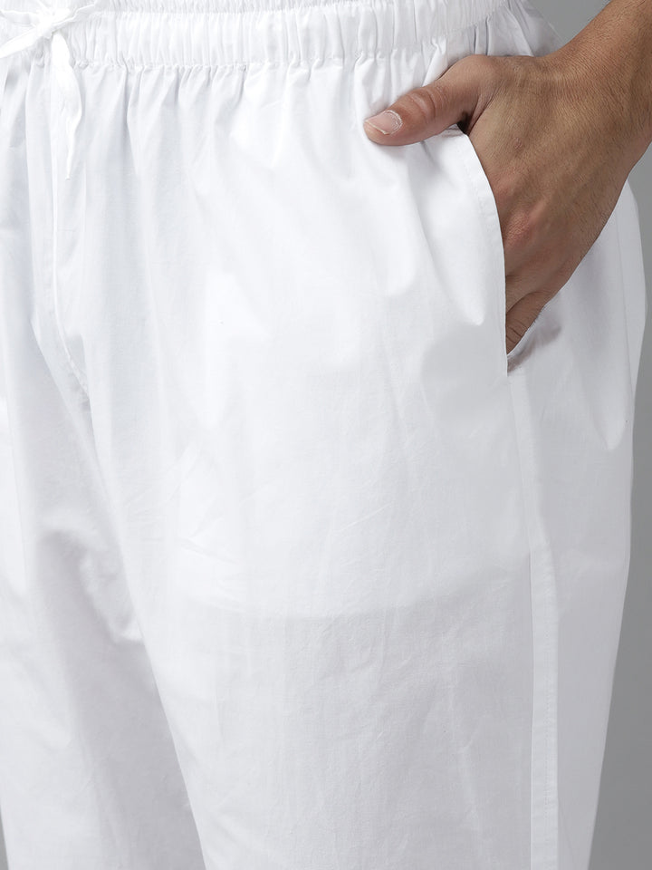 Men Peach Cotton Slub Straight Kurta with Pyjama