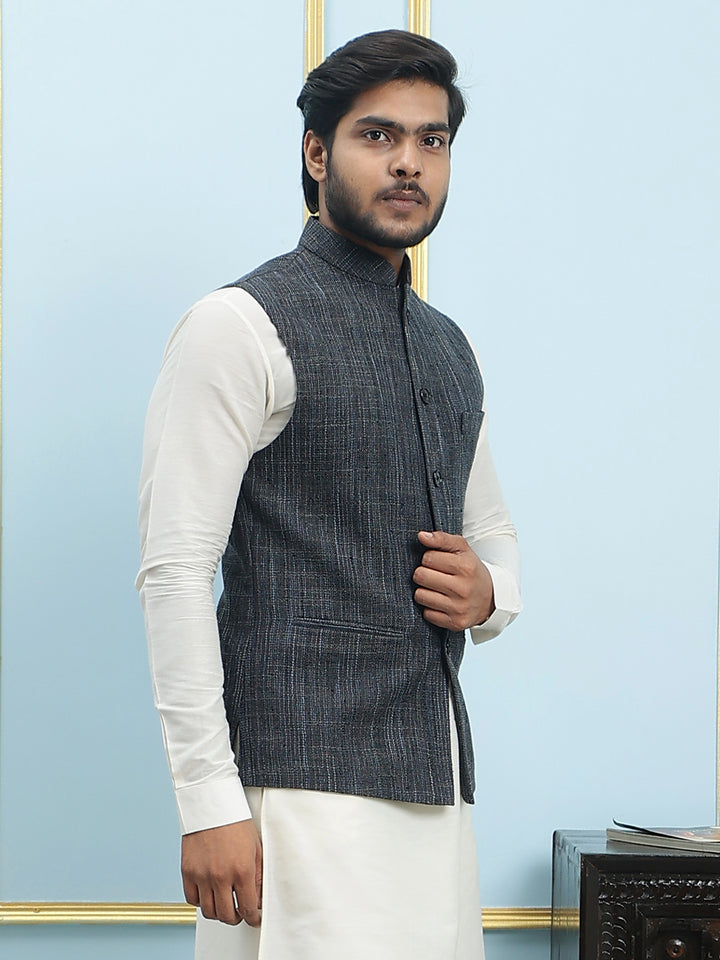 Solid Handwoven Pure Cotton Nehru Jacket