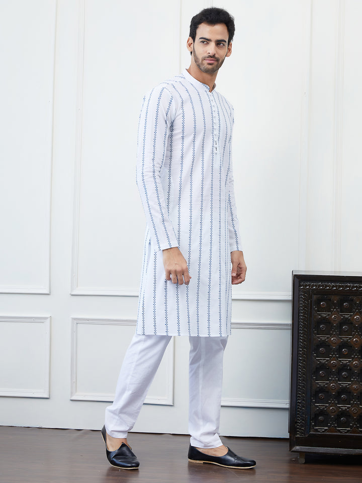 Embroidered Pure Cotton Straight Kurta with Pyjama