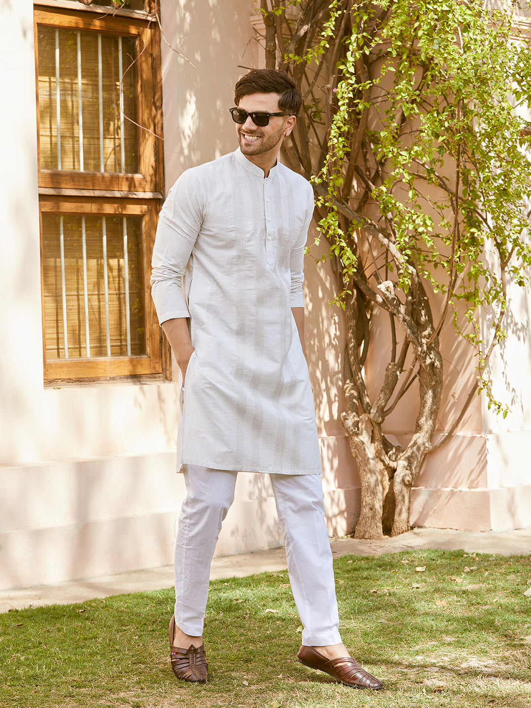 Pintuck Cotton Silk Straight Kurta