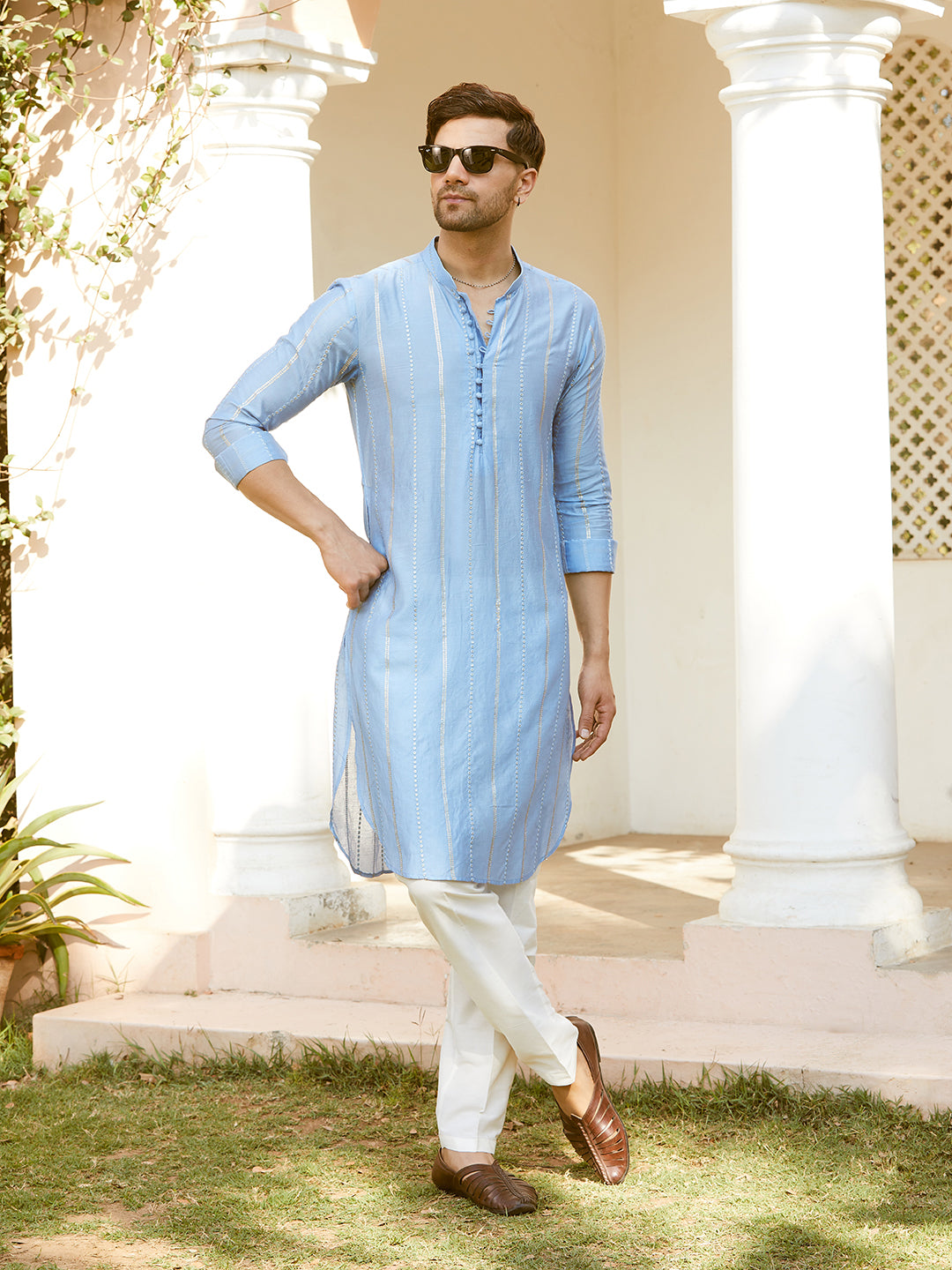 Sequins Embroidered Pure Chanderi Silk Straight Kurta with Pyjama