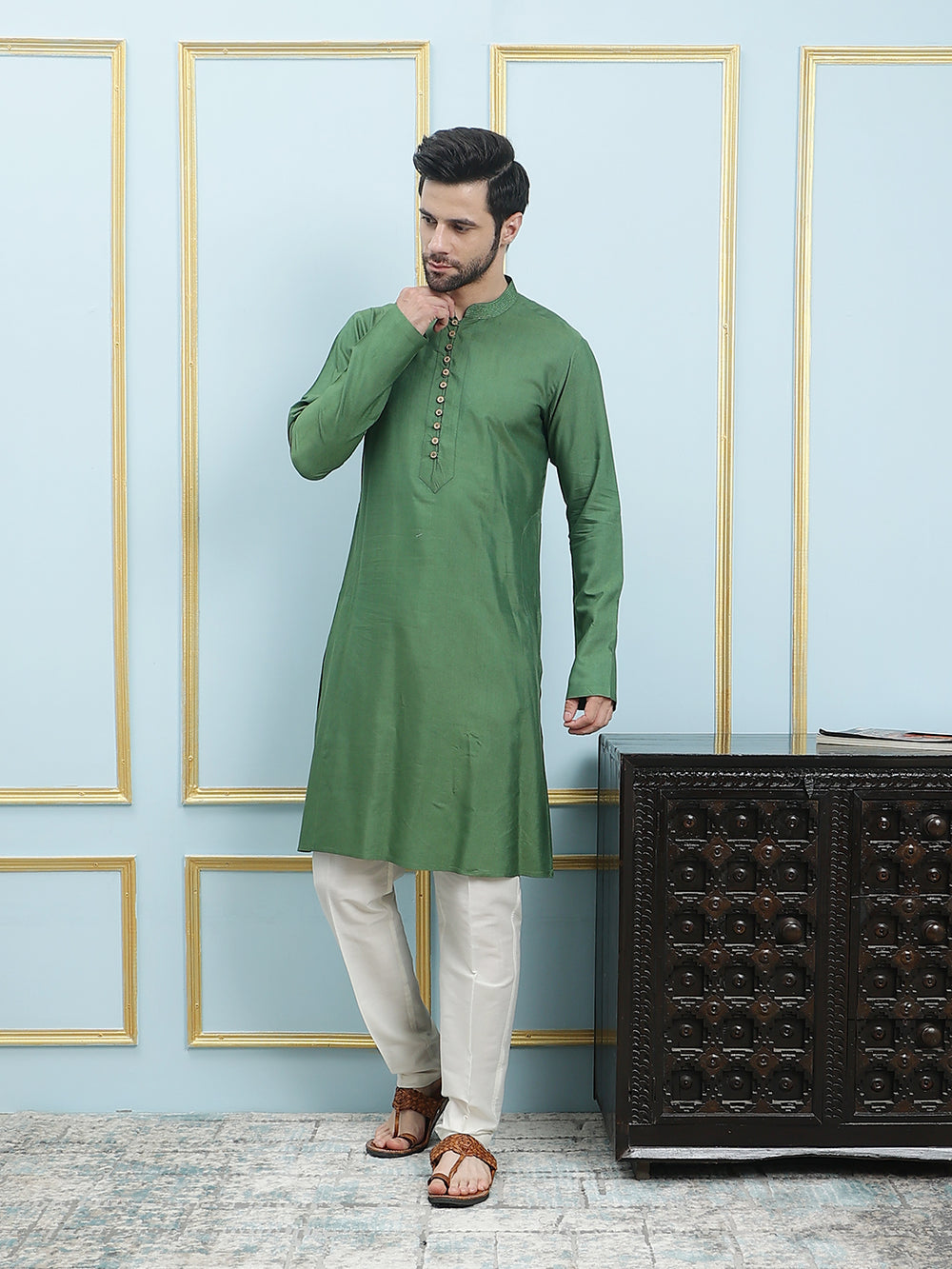 Solid Pure Cotton Straight Kurta – Green