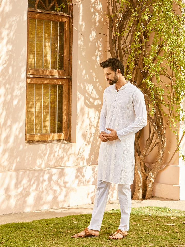 Pintuck with Thread work Pure Cotton Straight Kurta