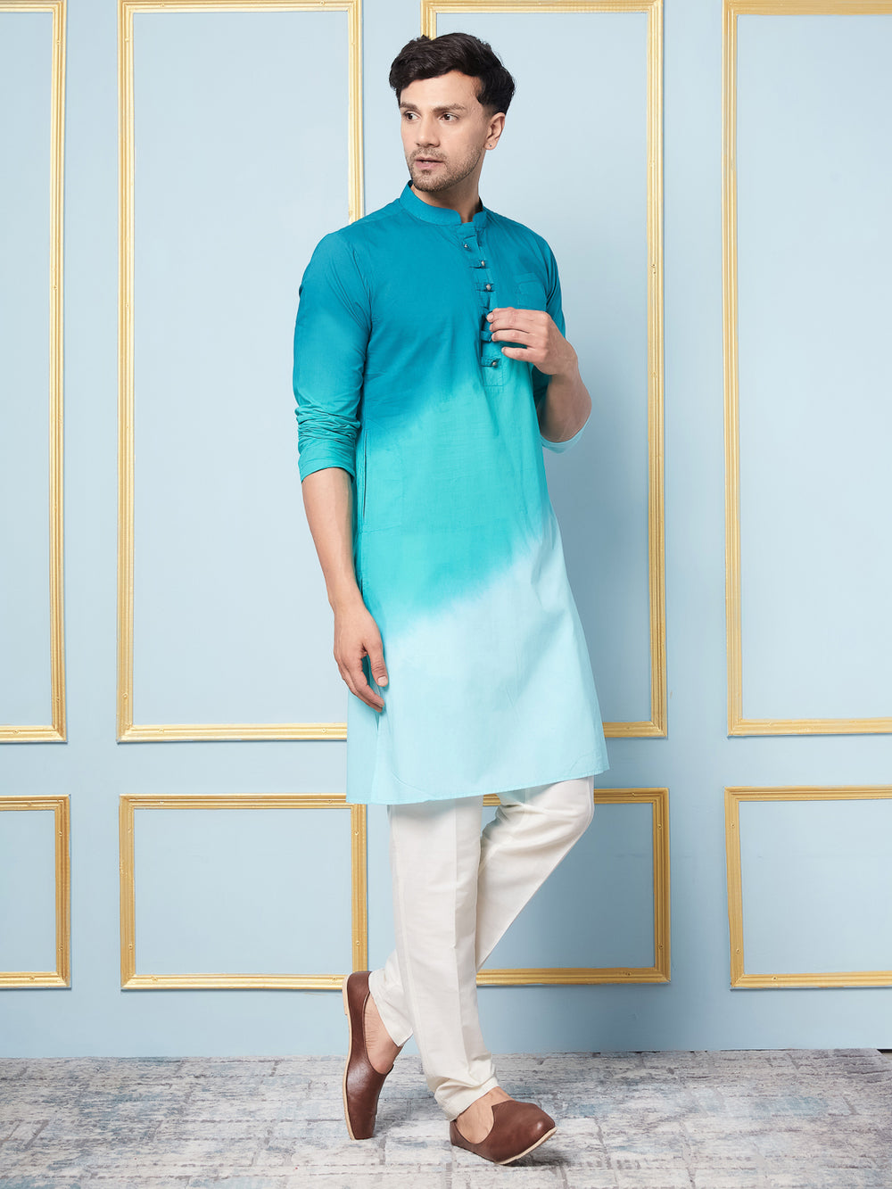 Ombre Dyed Pure Cotton Kurta with Pyjama – Blue