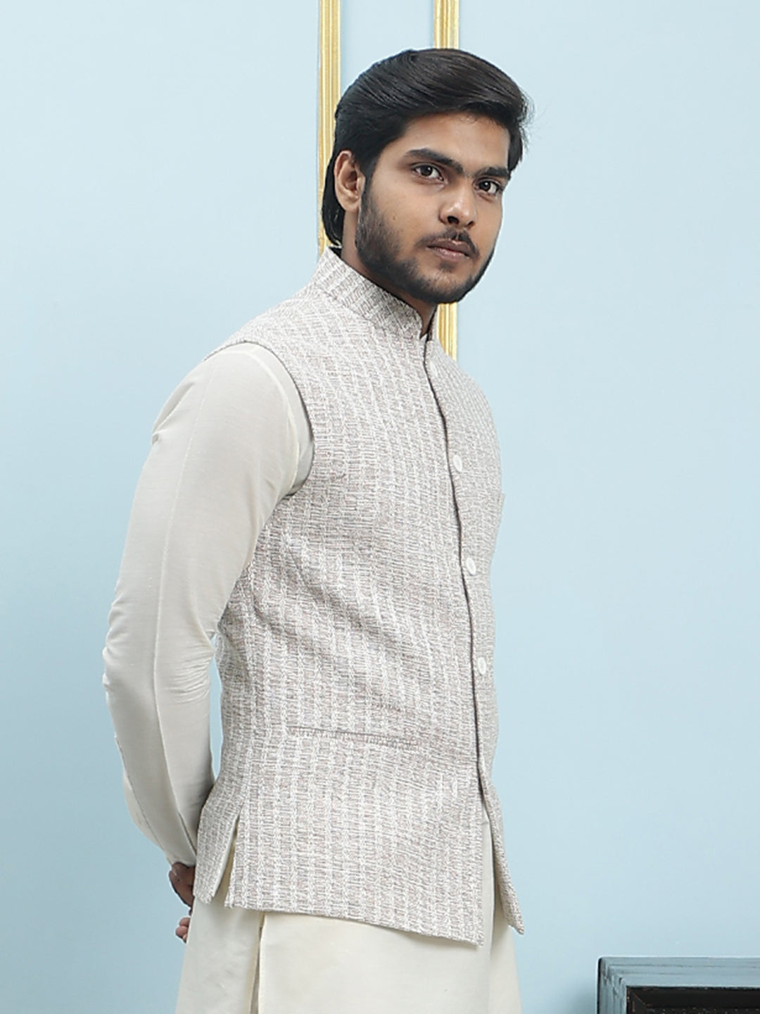 Solid Handwoven Pure Cotton Nehru Jacket