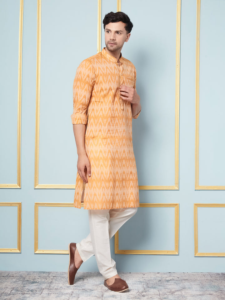 Mustard Ikat Printed Kurta With Pyjama