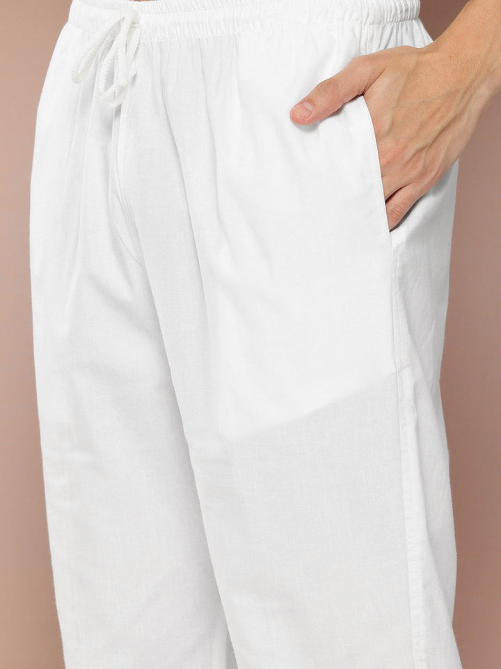 Men’s Black Cotton Kurta with Thread Work, Paired with Pyjama