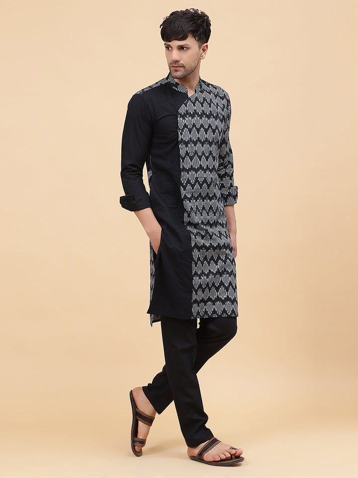 Black Ikat Printed Kurta With Pyjama