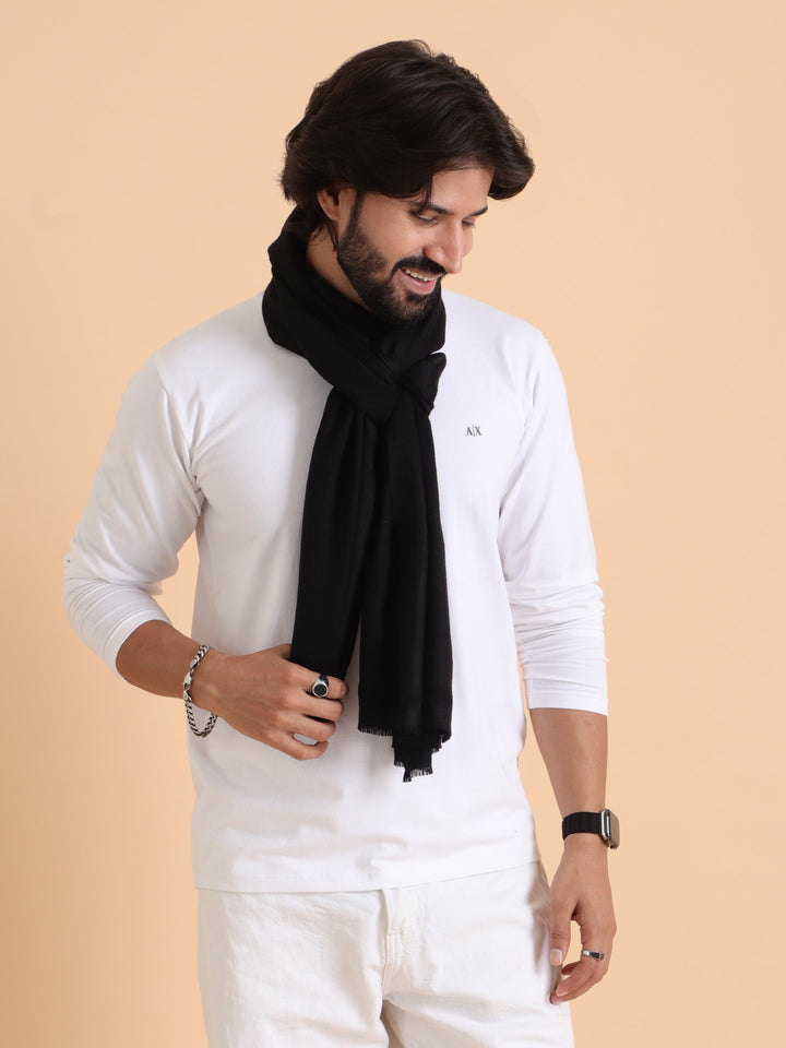 Tweedle Men’s Plain Woollen Stole / Scarf / Muffler– Black