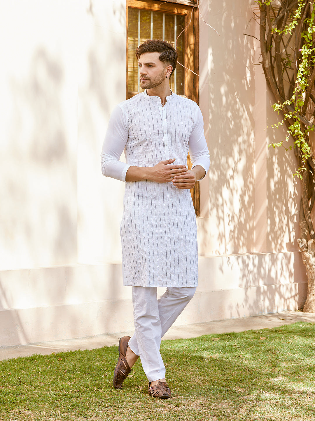 Thread Worked Pure Cotton Straight Kurta